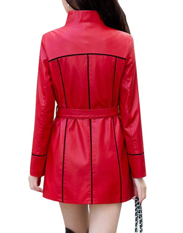 HugMe.fashion Long Coat Leather Jacket For Women Slim Fit LJK55